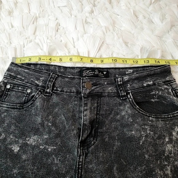 ROMA STUDIO | GINGHAM CHECKERED PATCHWORK BLACK WASHED DENIM JEANS SIZE MEDIUM - Picture 11 of 15